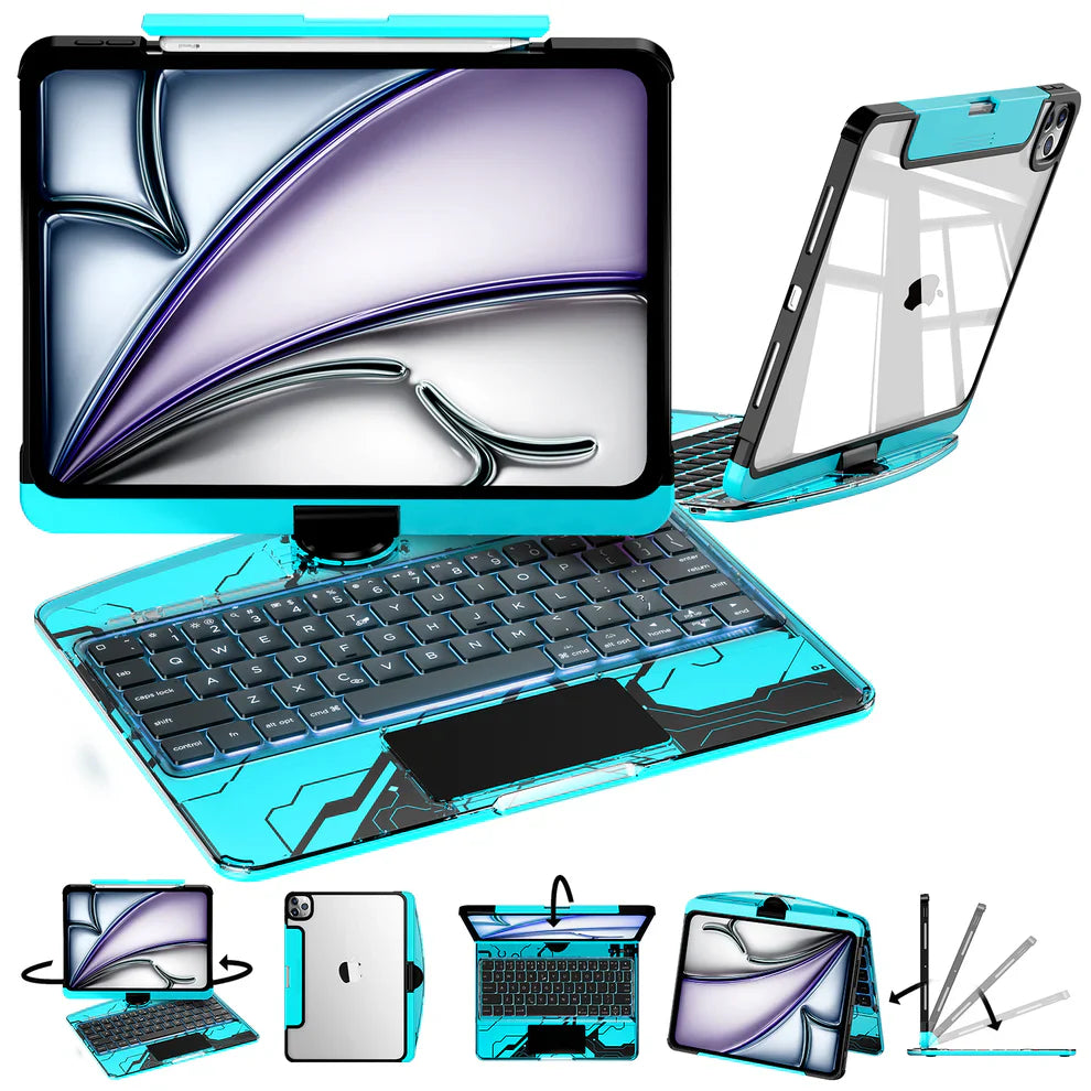 TabShell Y2K Transparent Blue 360° Rotating iPad Keyboard Case