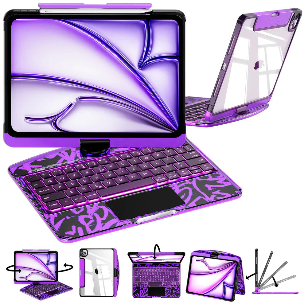 TabShell Y2K Transparent White 360° Rotating iPad Keyboard Case