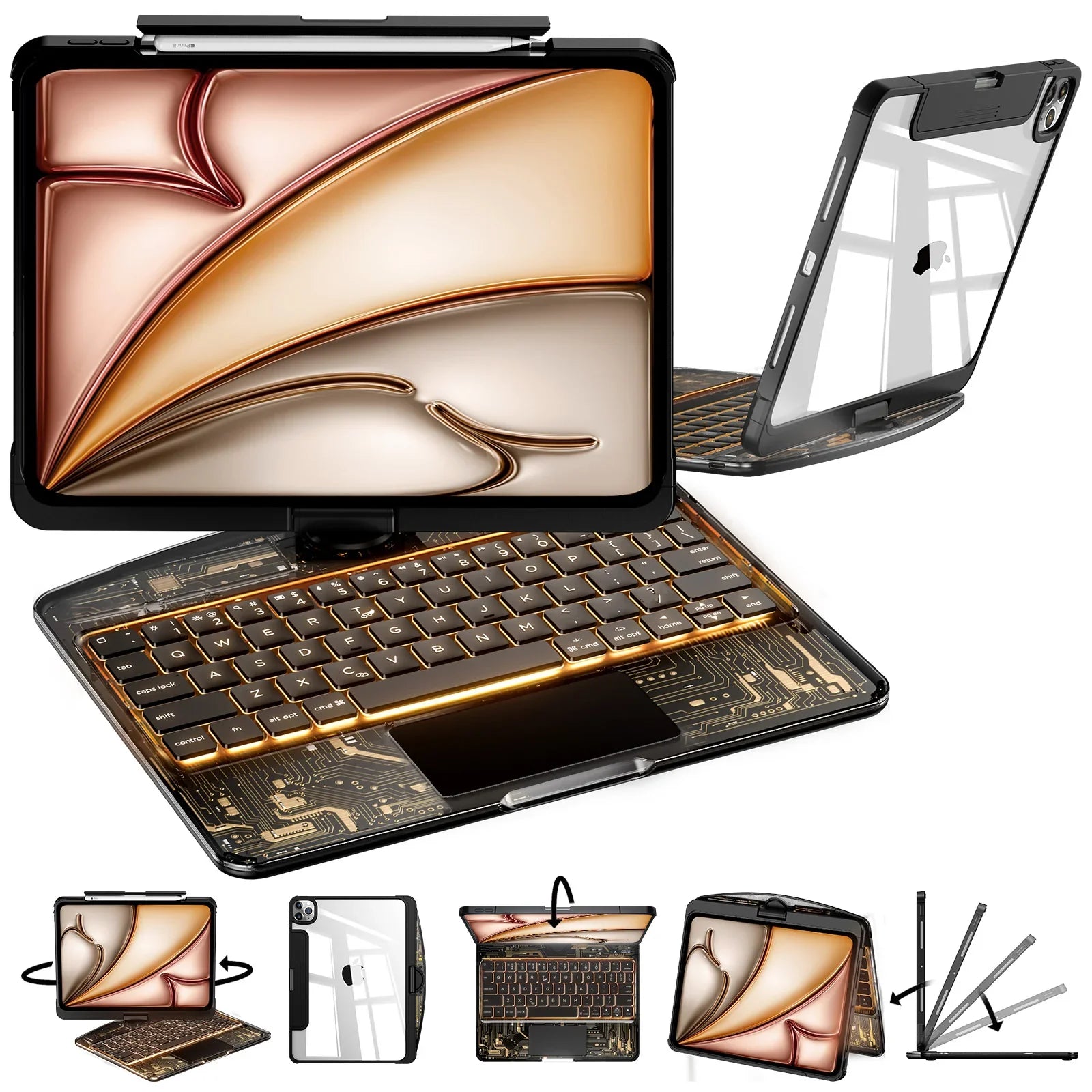 TabShell Y2K Transparent Blue 360° Rotating iPad Keyboard Case