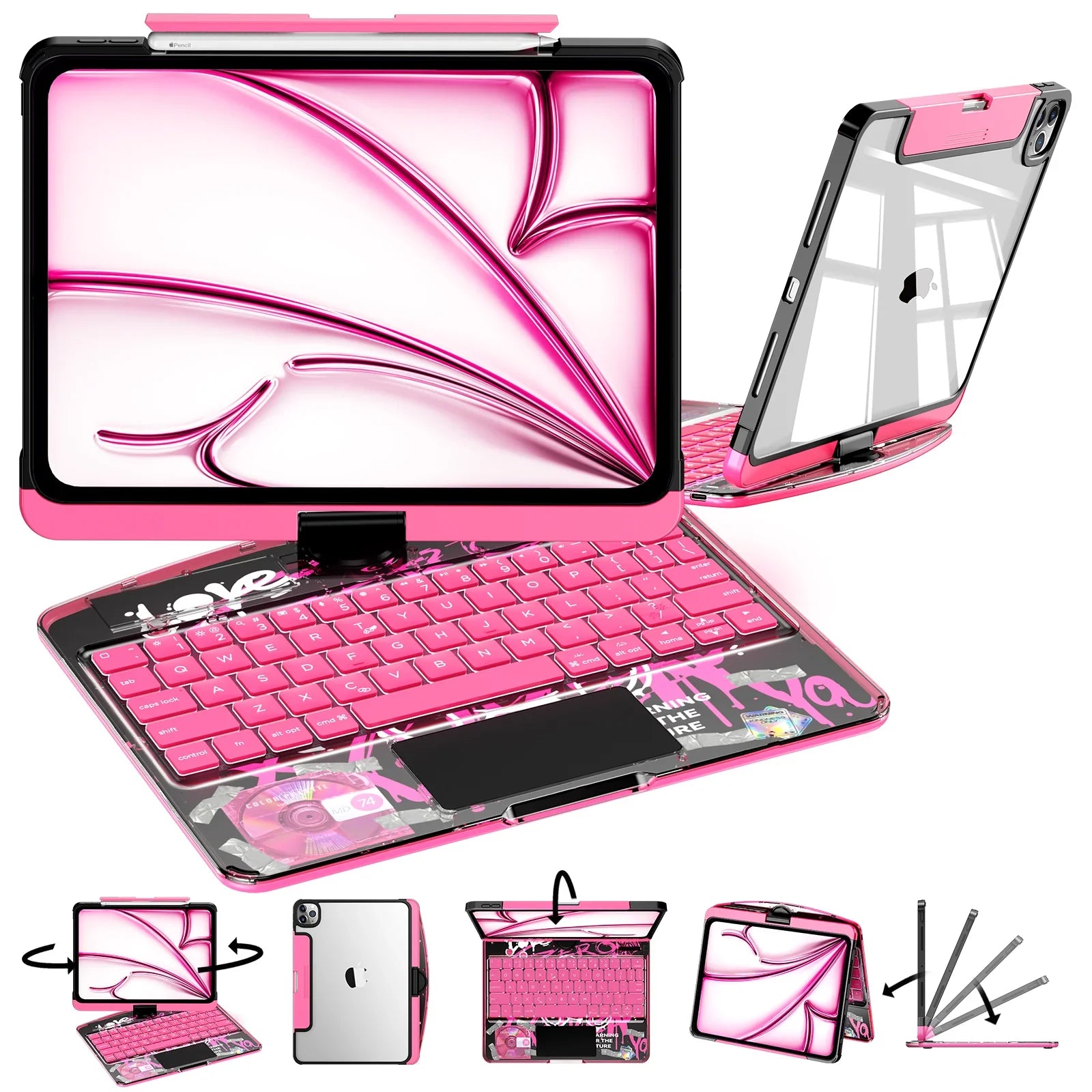 TabShell Y2K Transparent Purple 360° Rotating iPad Keyboard Case