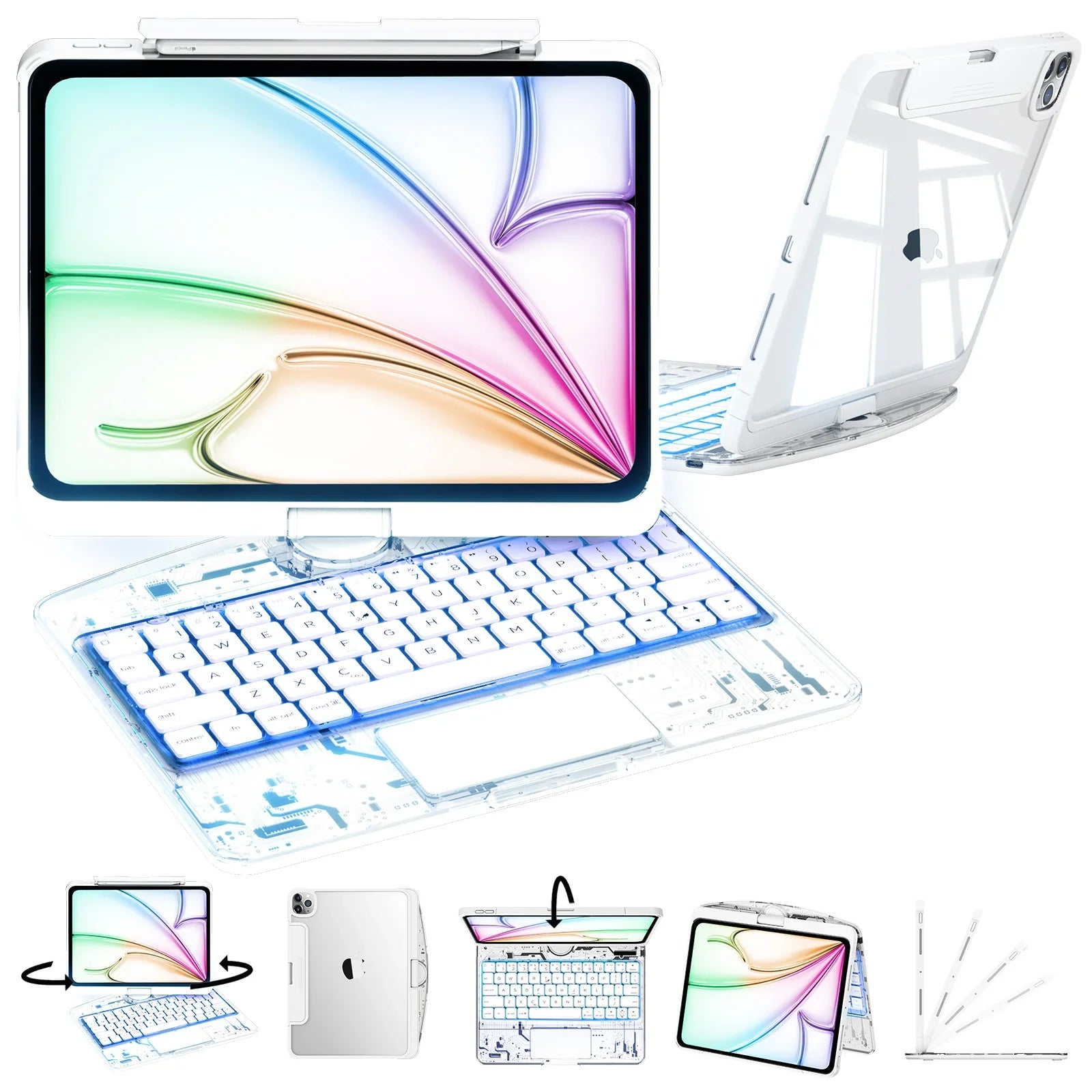 TabShell Y2K Transparent Black 360° Rotating iPad Keyboard Case